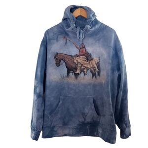 Vintage Hoodie The Mountain Southwest Horses Sweatshirt Blue Tie Dye